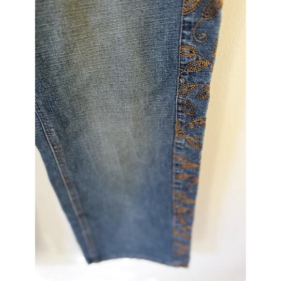Y2K Route 66 Button Fly Copper Embroidered Western Denim Jeans Size 18W Blue - Picture 3 of 13
